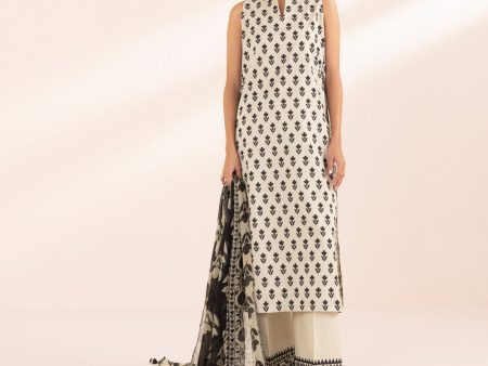 Monochrome  24-3 Piece - Printed Lawn Suit - 00U3Pbw24V46 For Cheap