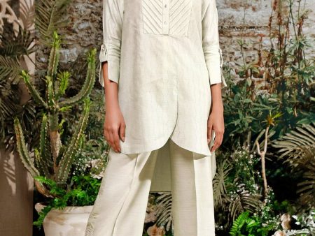 Casual Pret - Highlow Pleated Shirt With Embroidered Culottes Hot on Sale