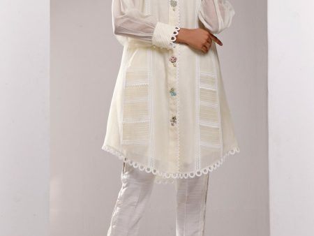 Casual Pret - Khadi Net Pleated Embroidered Shirt Online Hot Sale