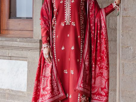 STAIN DE LUXE 24-RUBY WHISPER-3PC SATIN EMBROIDERED SUIT (RTS) For Sale