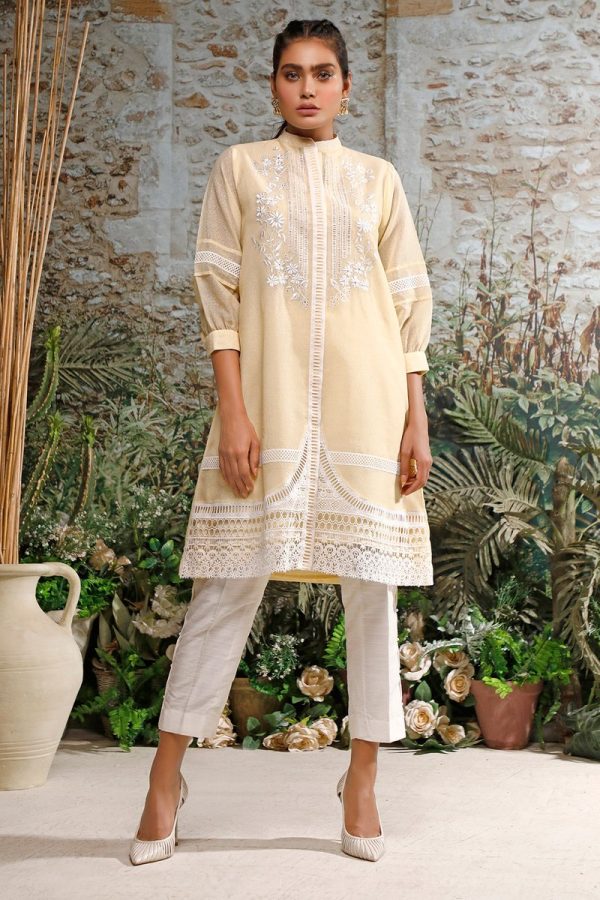 Casual Pret - Khadi Net Front Open Embroidered Shirt For Discount