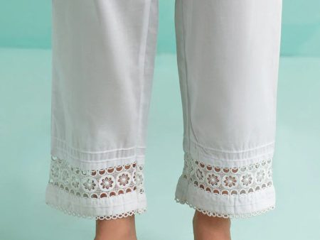 Bottoms - White Pintucks With Lace Pant For Cheap